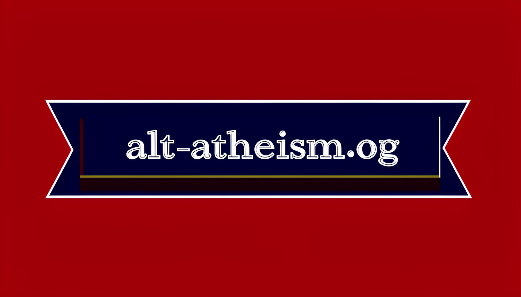 A deep navy-blue banner with a dark red horizontal rule, featuring the words alt-atheism.org in small-caps serif lettering against a moody dark background.