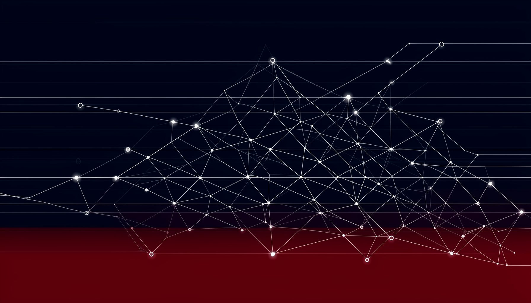 A dark navy background with faint horizontal signal lines and glowing nodes connected in a web pattern, suggesting network connectivity and data flow